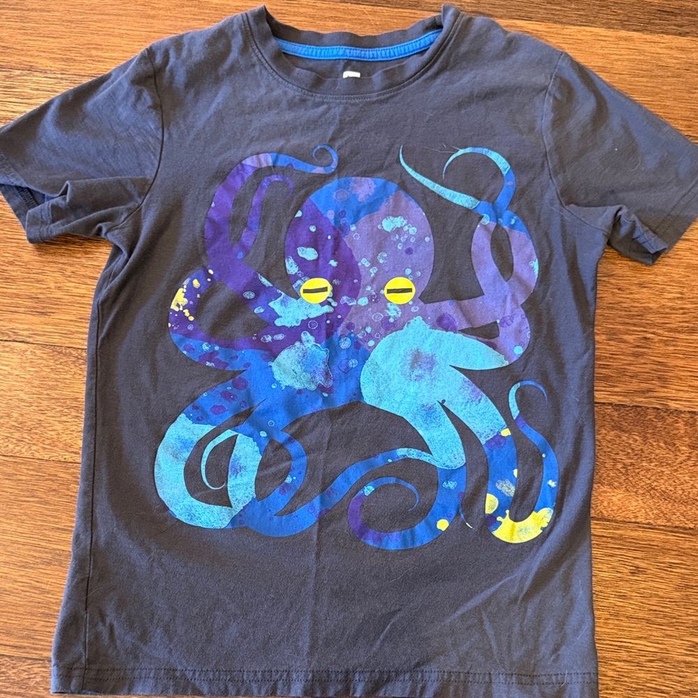 Tea- Kids Octopus Graphic Tee - Blue on Charcoal
